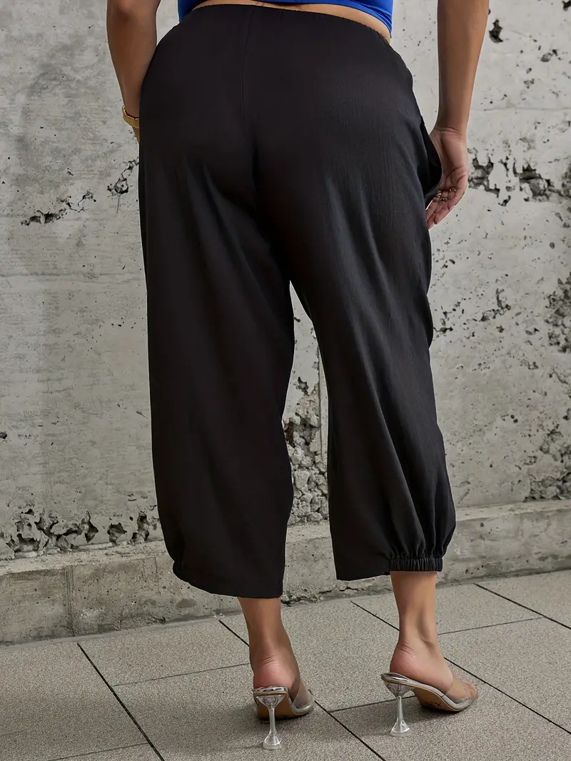 Plus Size Casual Pants Women's Plus Solid Elastic High - Temu Canada