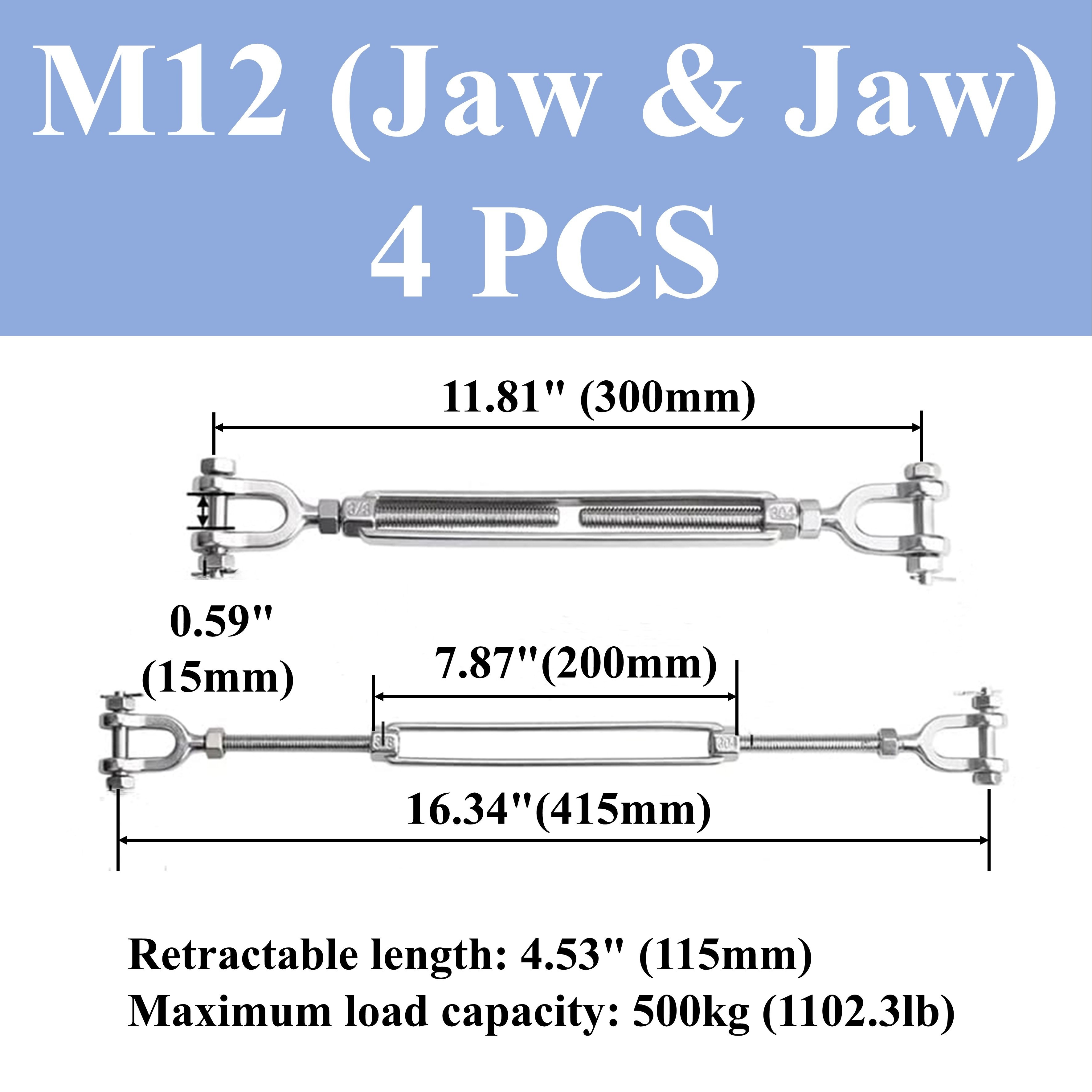 M5 m12 Turnbuckle Cable Wire Rope 304 Stainless Steel Jaw - Temu
