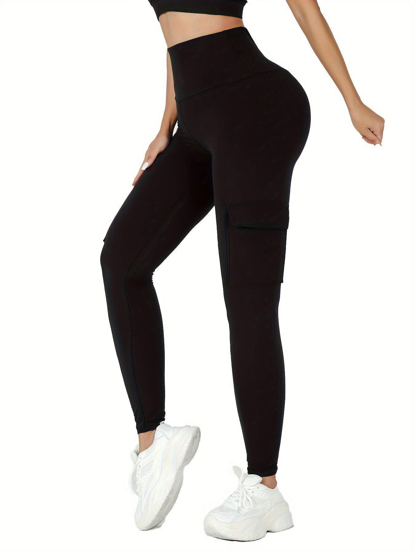 90 Degree By Reflex High Waist Fleece Lined Leggings with Side Pocket -  Yoga Pants - Black with Pocket 2 Pack - Small