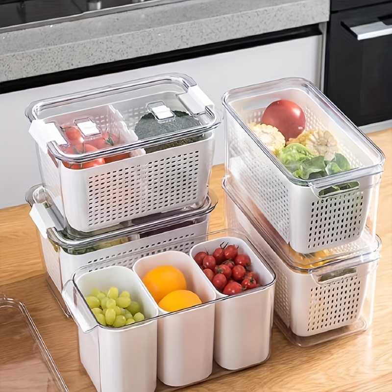 Kitchen Fridge Drain Basket Vegetable Fruit Food Storage Box - Temu