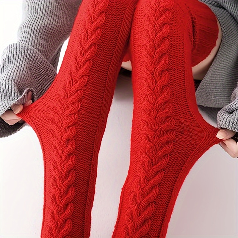 Tights Women Winter Woolen Knitted Pantyhose Twist Stockings Warm