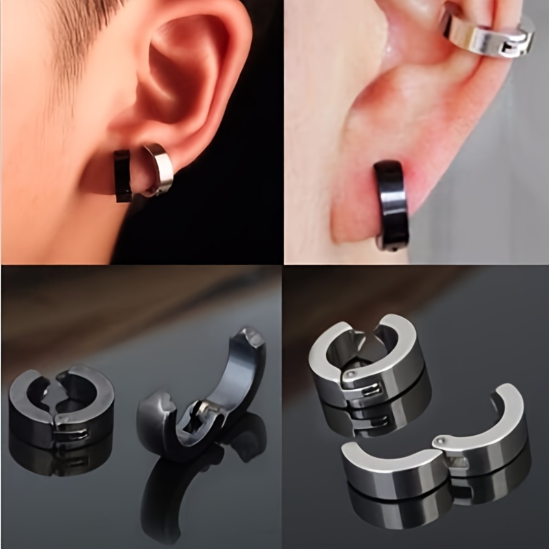 New Popular 1 Piece Stainless Steel Painless Ear Clip Earrings For Men/women  Punk Black Non Piercing