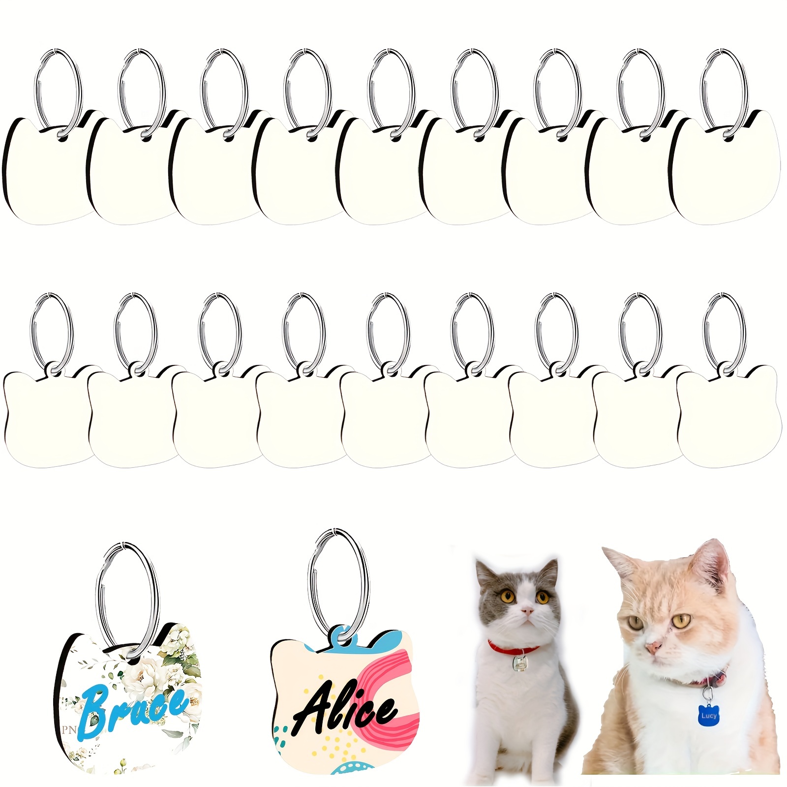 20 Pcs Round Sublimation Blank Pet ID Tags With Ring. Also