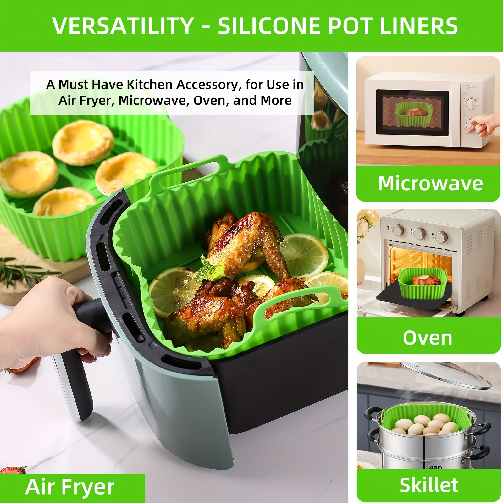 Air Fryer Silicone Pot, Reusable Silicone Air Fryer Liners, Air Fryer  Accessories, Kitchen Accessories Replacement For Disposable Parchment Paper  Liner, Compatible With Ninja, Tower, Cosori - Temu