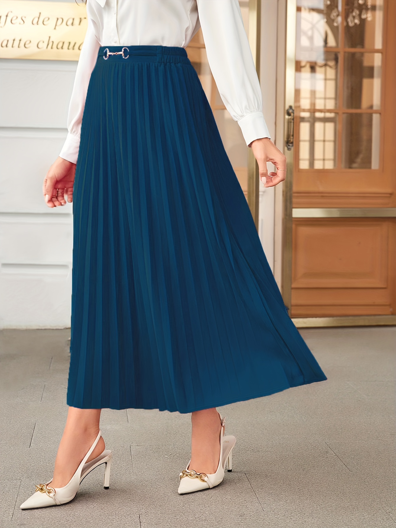 Navy blue hotsell pleated maxi skirt