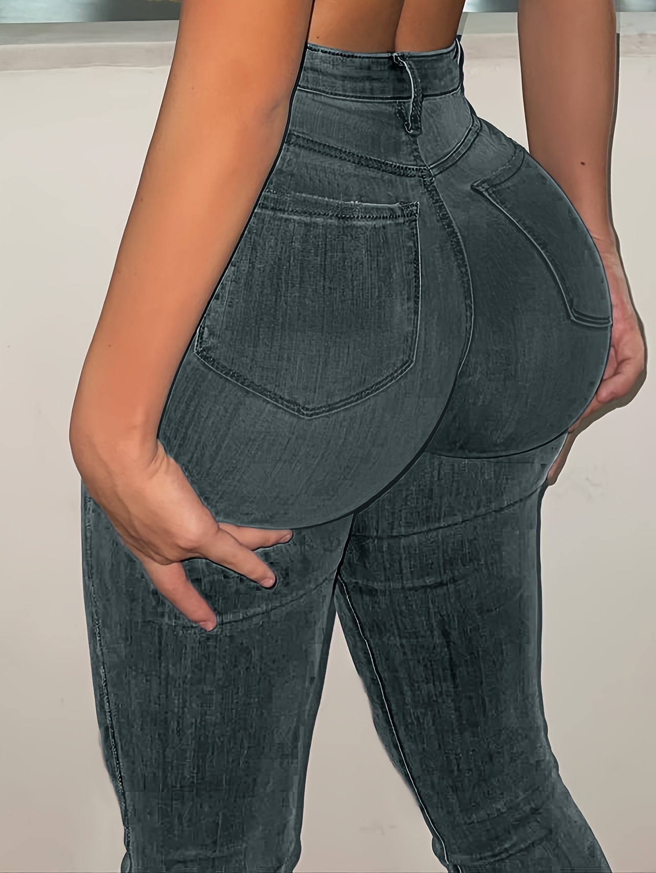 High Waist Elastic Skinny Jeans Butt lifting Slim Fitted - Temu Canada