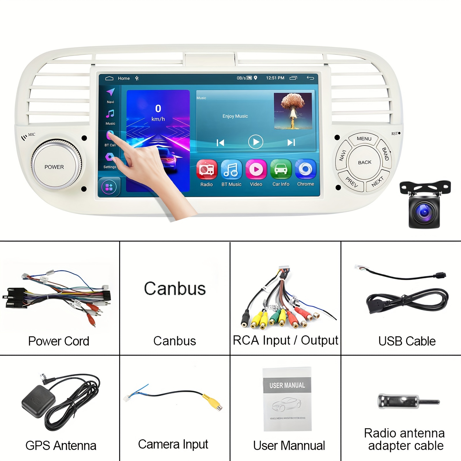 Autoradio For FIAT 500 CarPlay Android 13 Multimedia 2007 - 2015