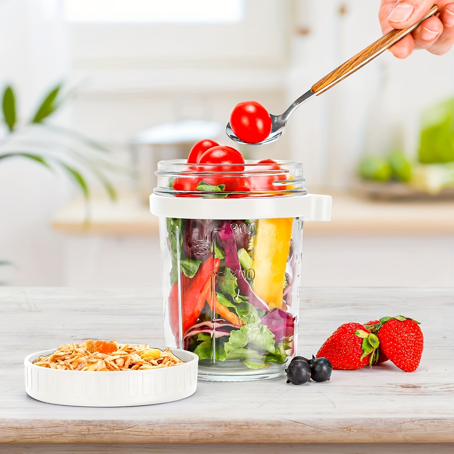  Overnight Oats Container with Lid and Spoon Airtight