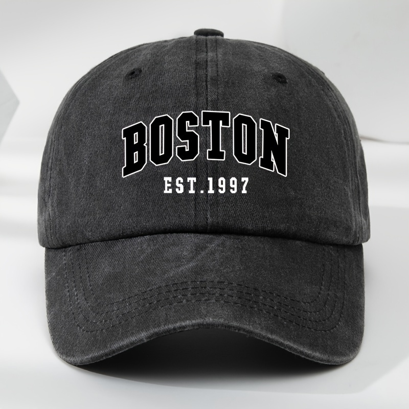 

1pc Boston Baseball Cap, Washed Retro Distressed Adjustable Baseball Cap