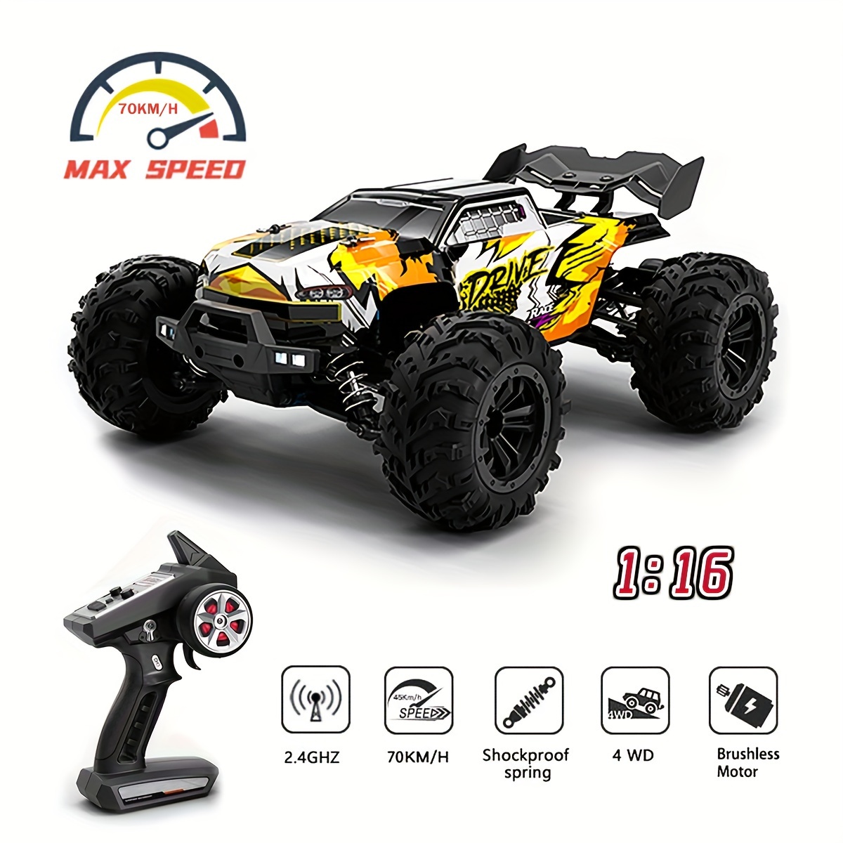 Q130 2.4G 70KM/H 4WD RC Car With Light Brushless Motor Remote Control Cars  High Speed Drift Monster Truck Toy For Adults Kids