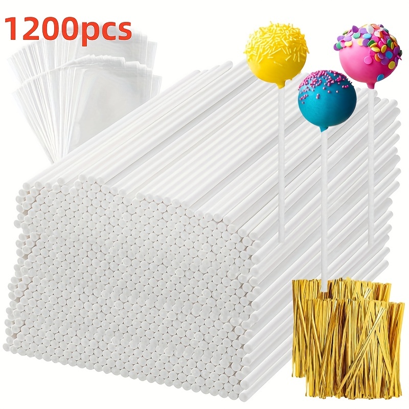 

300/600/1200pcs, Lollipop Sticks, 6 Inch Cake Pop Sticks With Clear Treat Bags & Golden Twist Ties, Cake Pops Making Tools For Lollipops, Chocolate, Cookie, And More