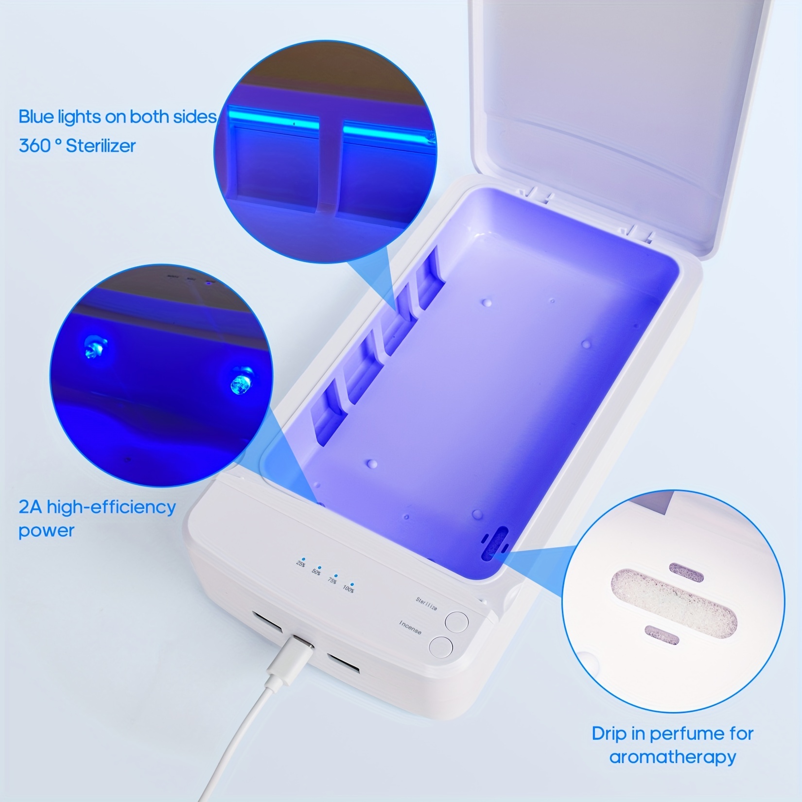 Esterilizador de herramientas de uñas con luz azul, caja de esterilización  USB portátil para salón de manicura, pinzas, tatuaje, tijeras, joyas