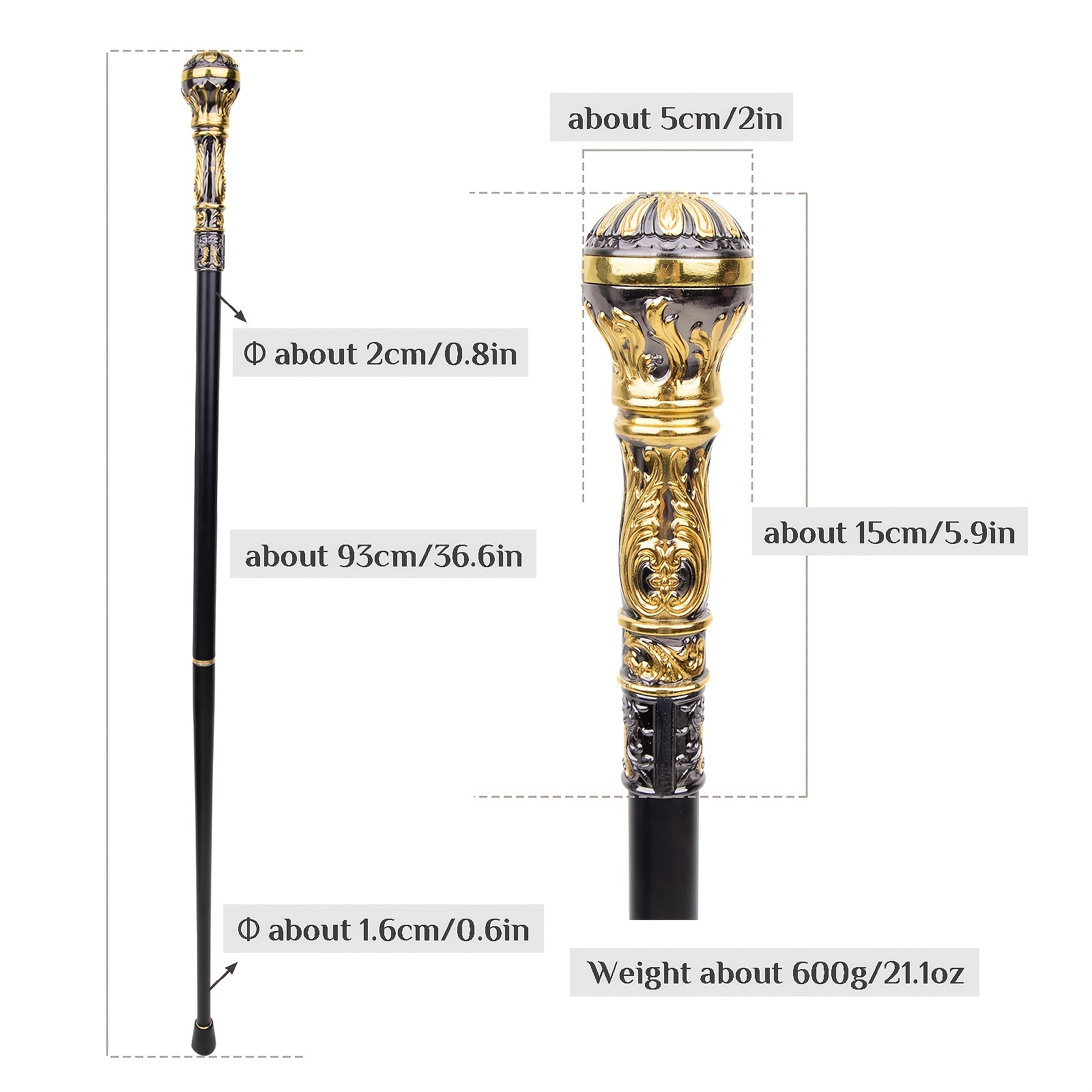 Scratch and Dent Costume Formal Rounded Top Hat Walking Stick With Black  Shaft V2307