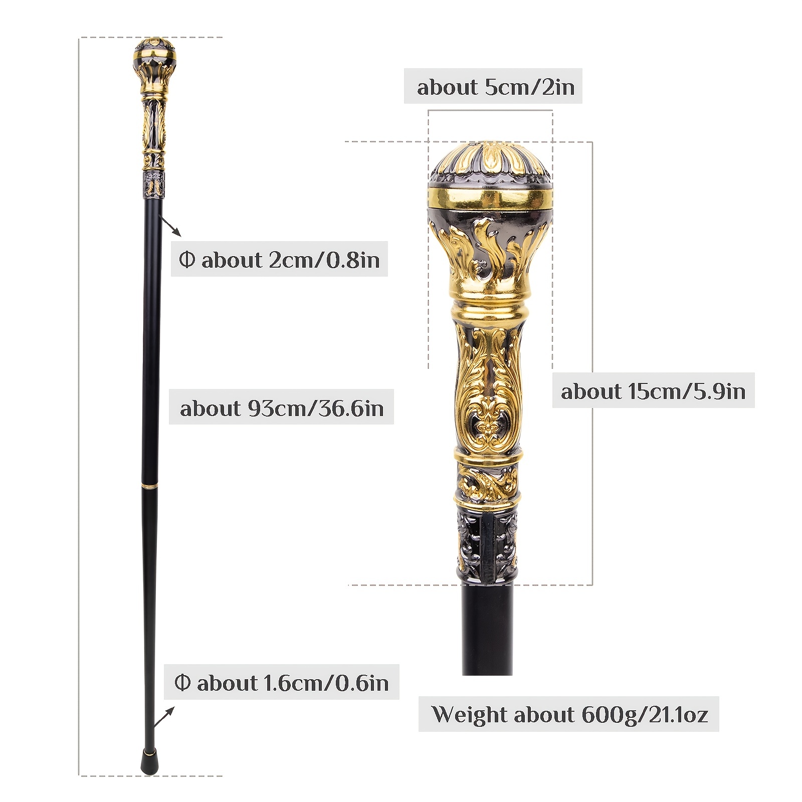 Gold Round Handle Fashion Luxury Walking Cane