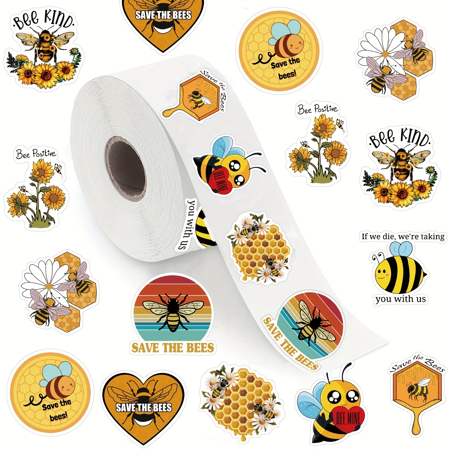 500pcs Bee Stickers Cute Cartoon Decals Rolls Self Adhesive - Temu