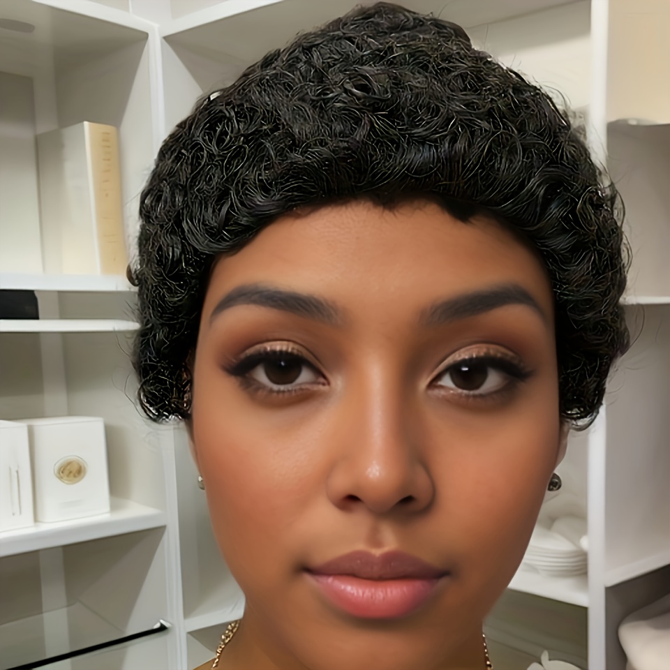 Short Afro Curly Wigs 100% Human Hair Wig Women Pixie Cut - Temu