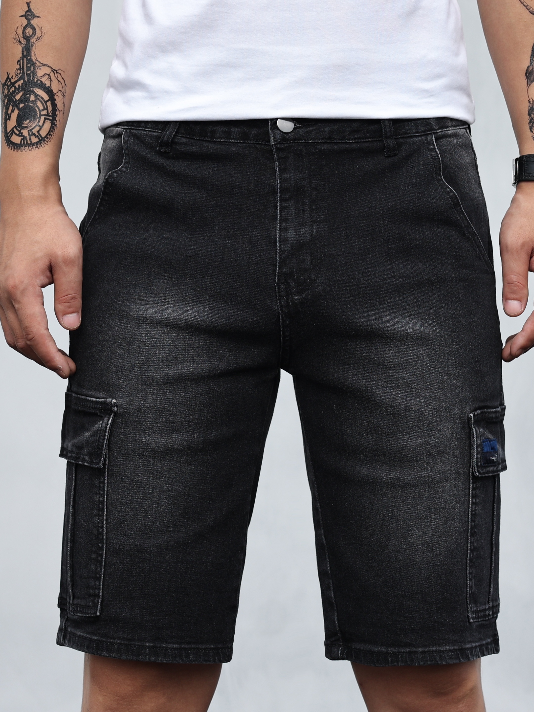 Jeans shorts for men with waist drawstring