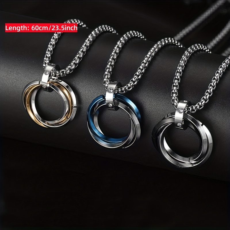 Men's Hip Hop Stainless Steel Triple Ring Pendant Necklace