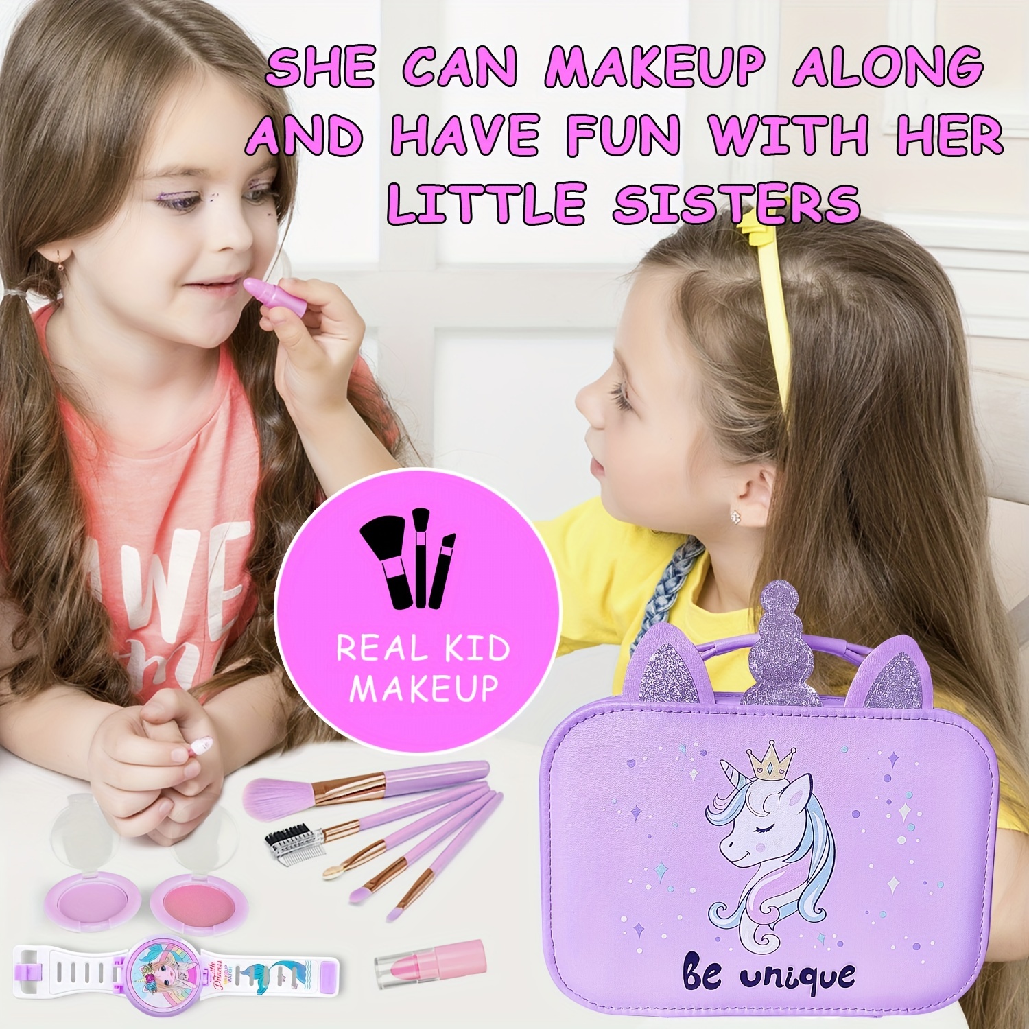 Kit de maquillaje lavable para niñas – Kit de maquillaje para niñas  pequeñas, kit de maquillaje para niñas pequeñas, juego de maquillaje no  tóxico
