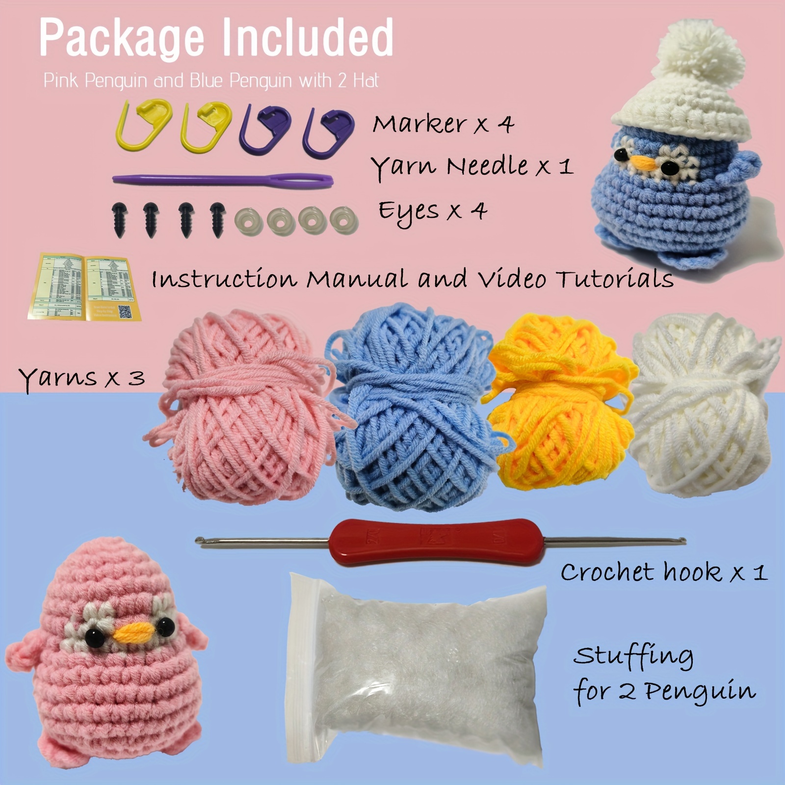 Crochet Kit Beginners Include Penguins Crochet Kit Students - Temu