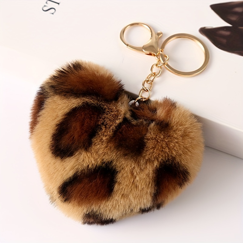Hicarer 12 Pieces Pom Poms Keychains Fluffy Heart Shape Pompoms Keyrings Puff Ball Faux Fur Keychain for Valentine's Day