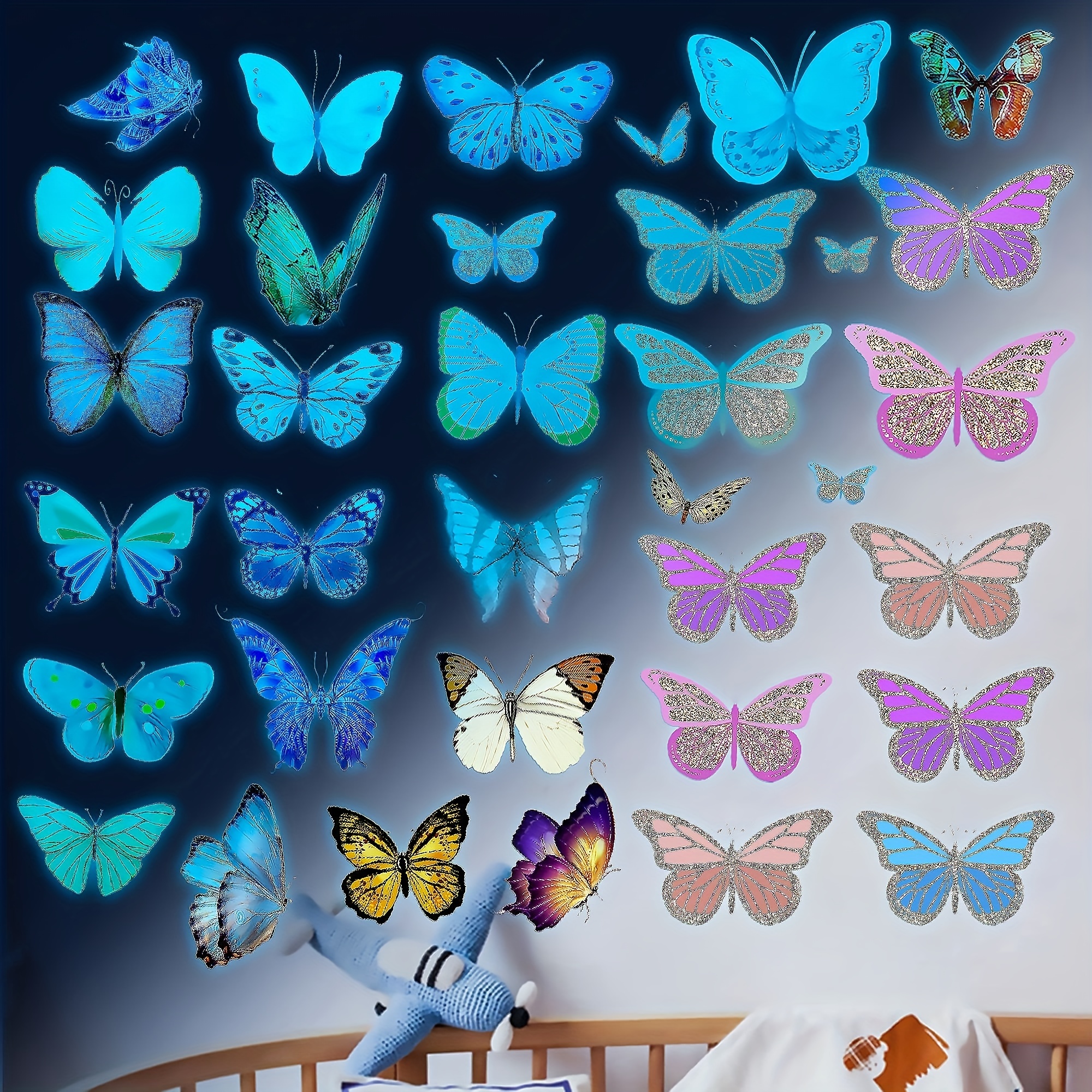 96 Pieces Glow in The Dark Luminous 3D Butterfly Wall Decals Decor  Removable Butterfly Stickers DIY Art Crafts Decor for Kids Bedroom Home  Garden
