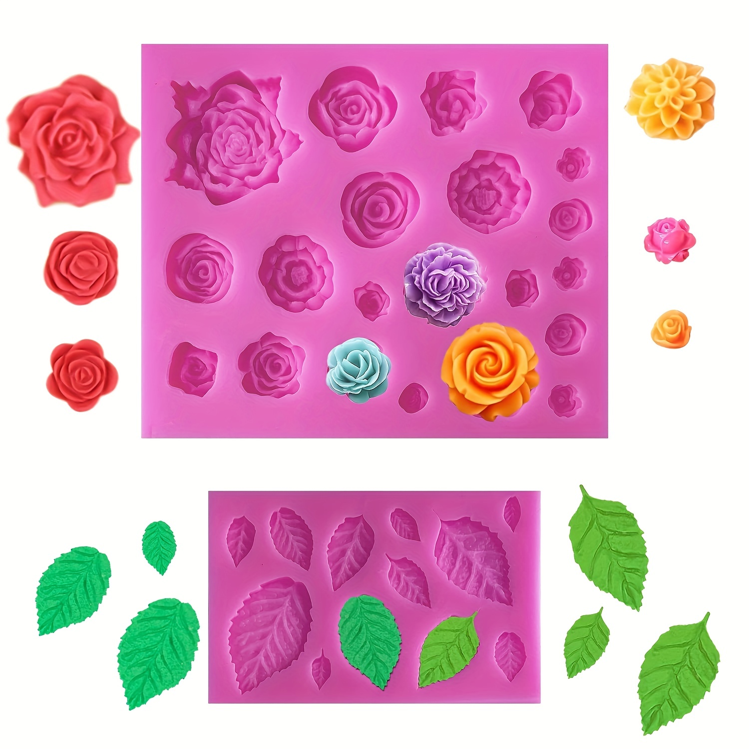 Rose Flowers And Leaves Fondant Candy Silicone Molds - Temu