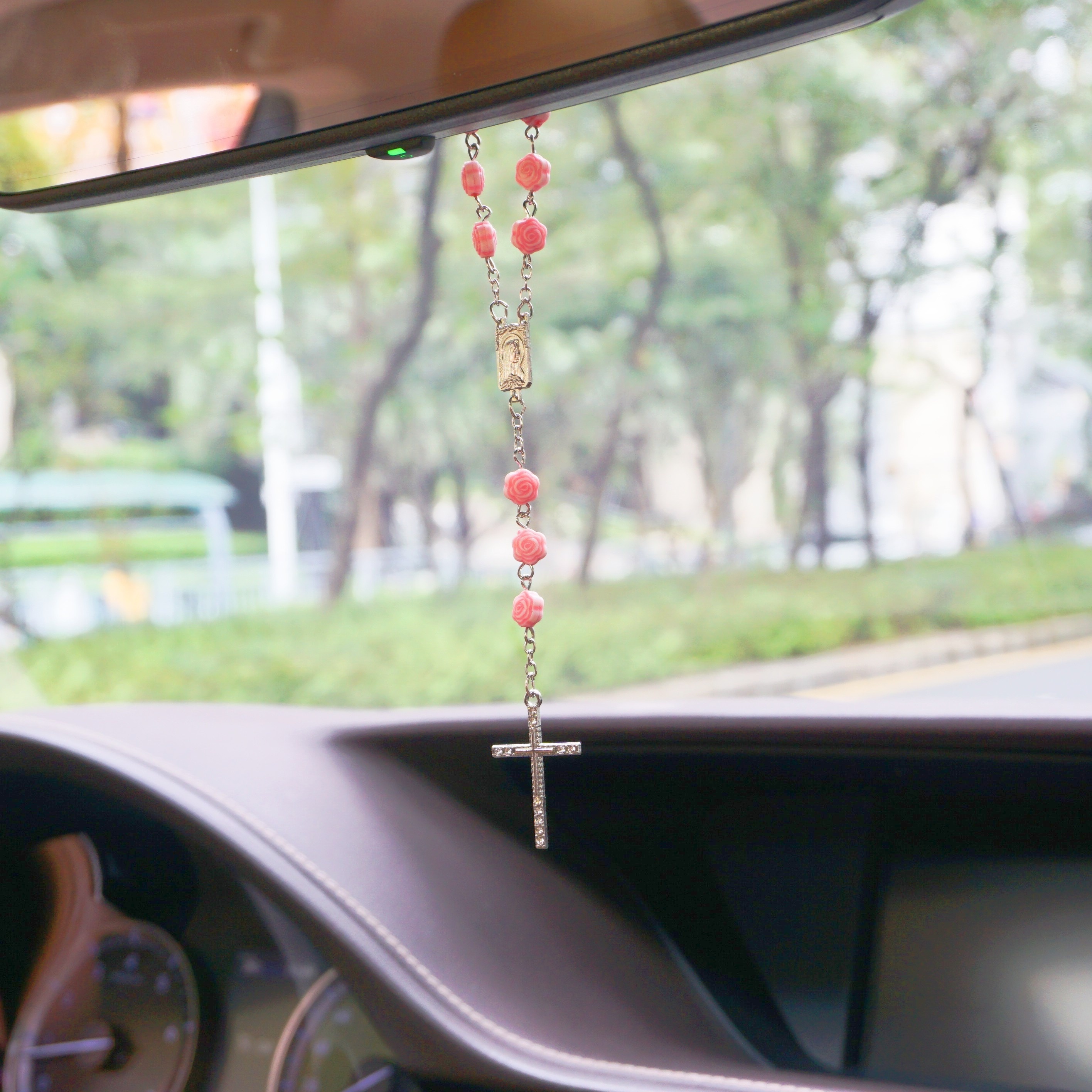 Car Cross Rosary For Rearview Mirror, Car Mirror Hanging Auto Rosary Rear  View Mirror Pendant Car Hanging Accessories,2pcs