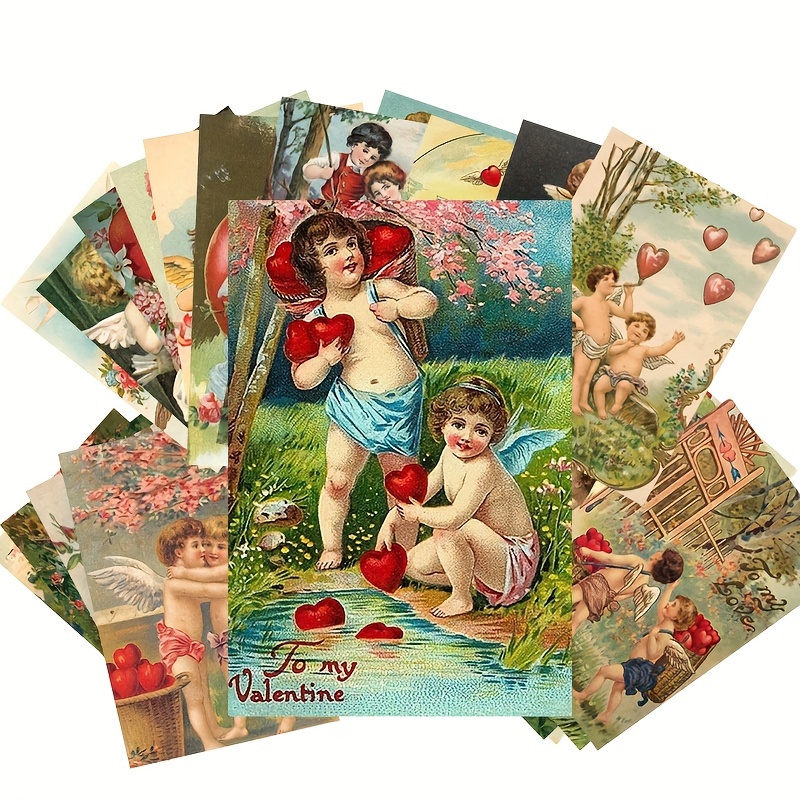 Hearts Angels Vintage Valentines Postcard Instant Download - Temu