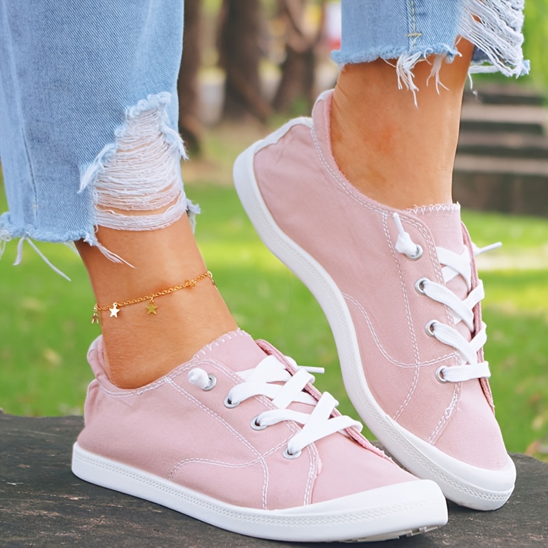 Women's Low Top Canvas Shoes, Solid Color Non-slip Lace-up Sports Shoes,  Casual Walking Sneakers - Temu