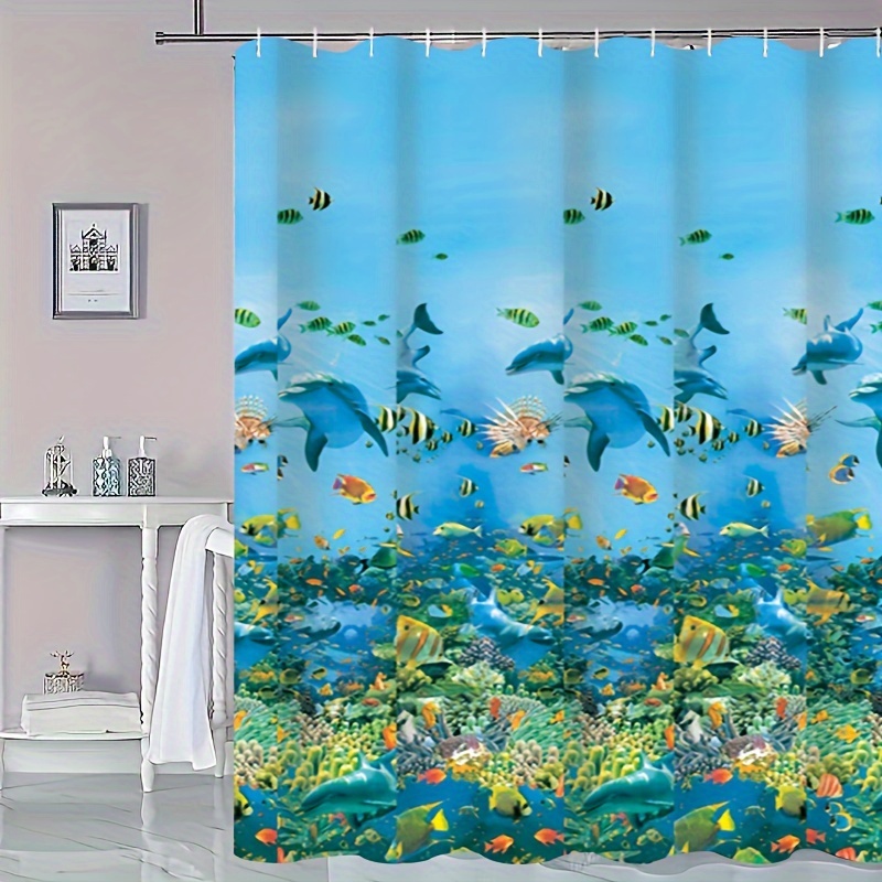 Ocean Fish Pattern Shower Curtain. Peva Material Waterproof - Temu
