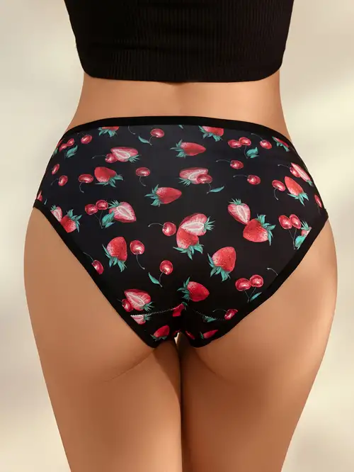 Sweet 95% Cotton Love Heart Printed Panties Girls Underwear Breathable  Women Strawberry Briefs Lingerie WDC5973