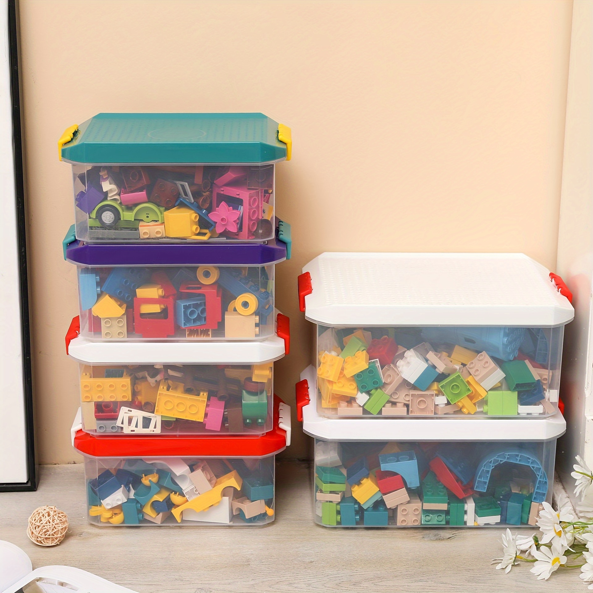 Plastic Storage Organizer for Lego Box Kids Child Toy Stackable Containers  with Lids Bins 3 Layers Adjustable Compartments Building Blocks Chest Case