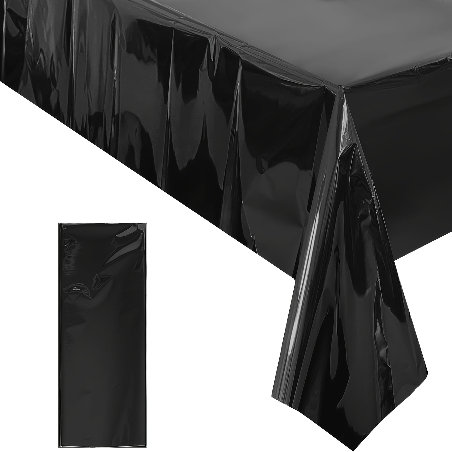

1pc, Black Foil Tablecloth, Birthday Graduation Halloween Party Tablecloth, Plastic Waterproof Cover, Neon Glow Anniversary Party Supplies