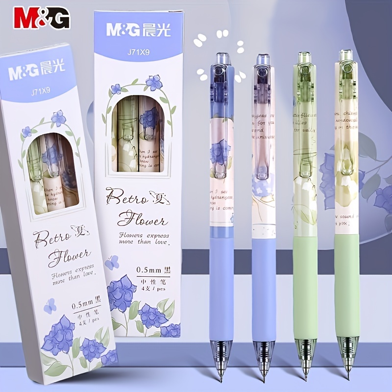 5pcs Blue Gel Pens, 0.5mm Black Ink Pens Quick Dry & Smooth Writing,  Retractable Aesthetic Pen For Journaling Note Taking