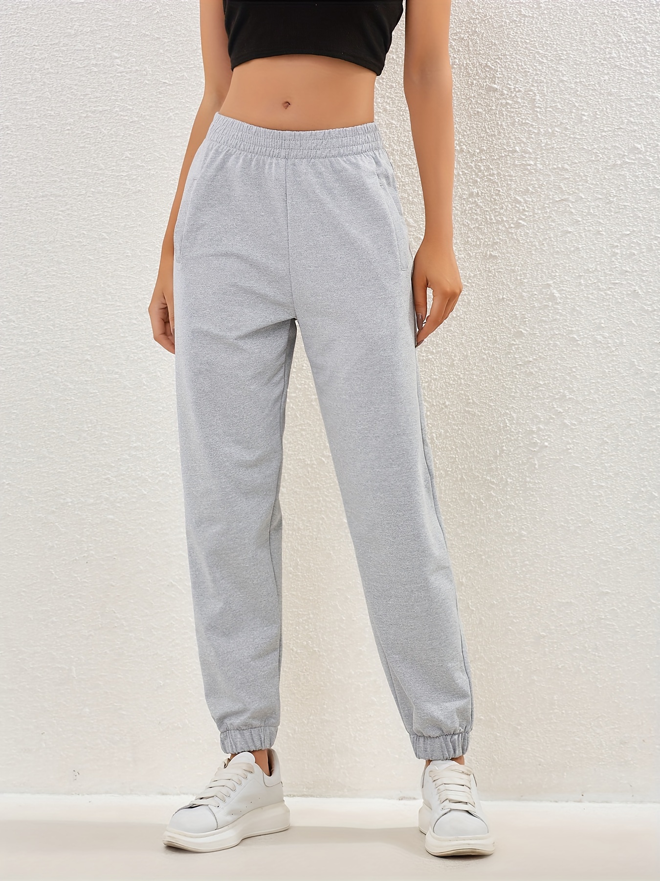 Solid Color Casual Sweatpants, Elastic Waist Jogger Running Pants, Women's  Athleisure - - Temu