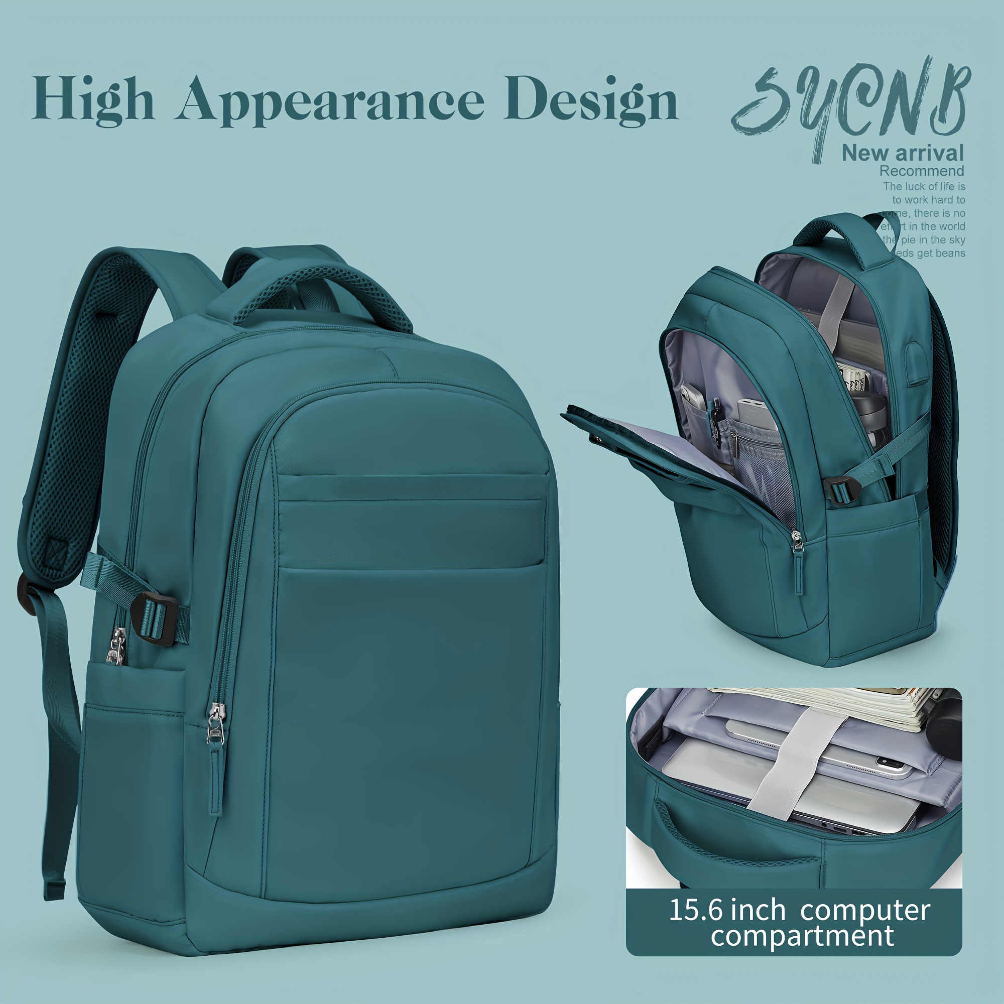 Mochila para laptop para mujer, bolsas de trabajo de 15.6 pulgadas, mochila  de viaje con cargador USB, mochila universitaria impermeable, mochila de