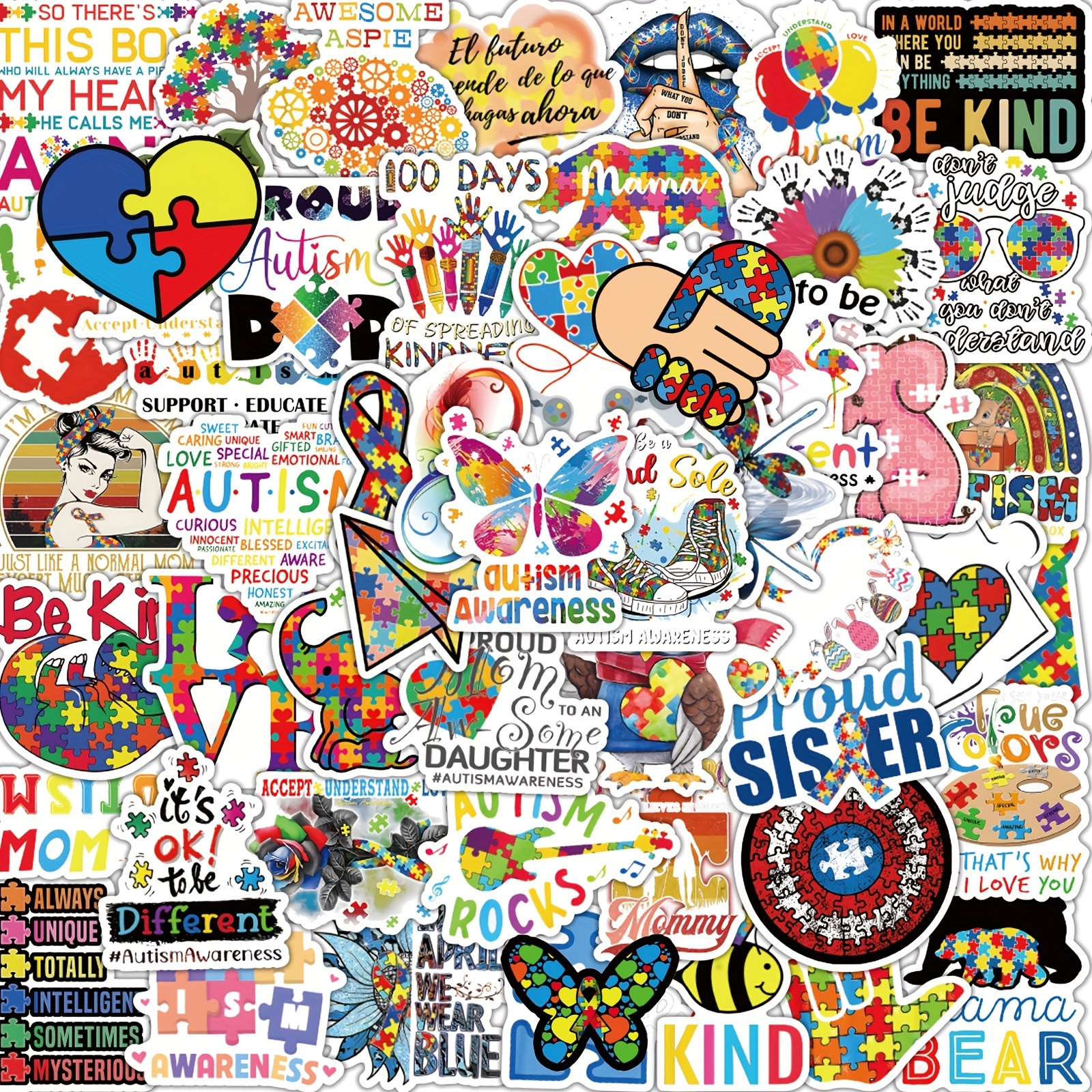 100PCS Autism Awareness Stickers Pack | Aesthetic Vinyl Waterproof Decals | Gifts for Kids Teens Adults | Party Supply Reward