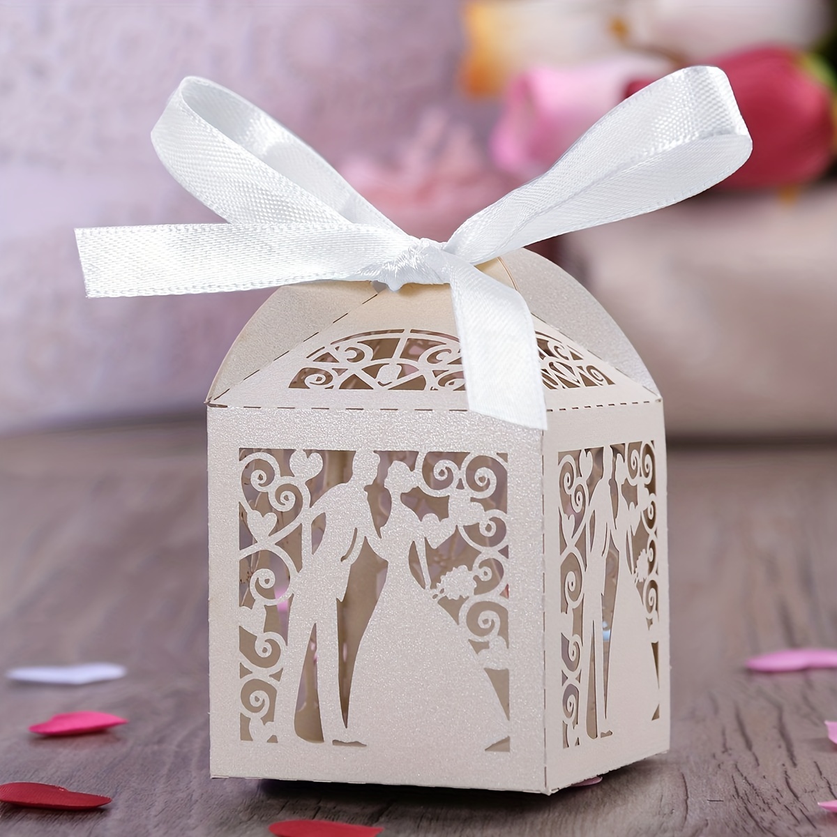 50 PCS Guest Favors Candy Design Wedding Candy Boxes with Ribbon