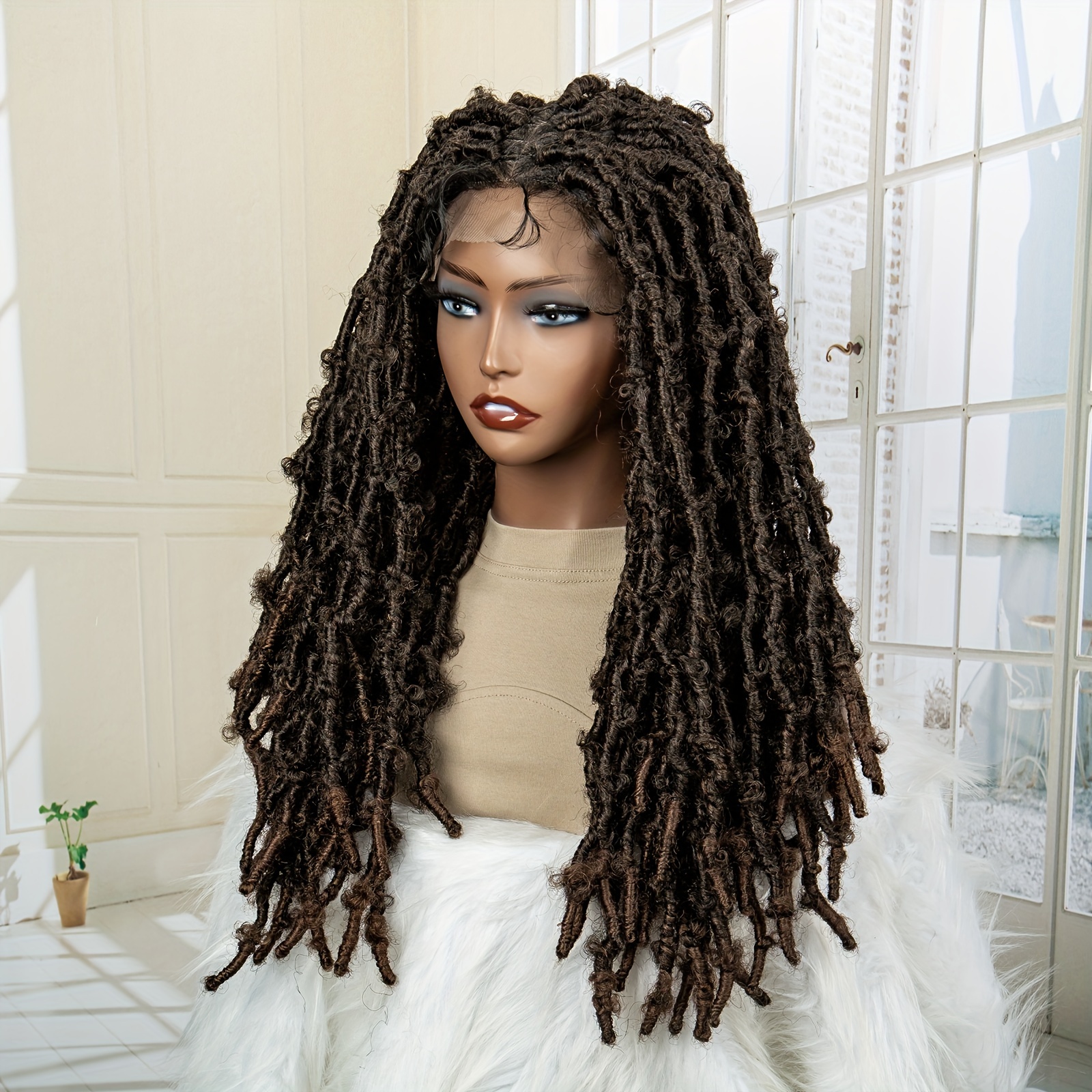 Ombre Brown Full Lace Hair Wigs Faux Locs Braided Wigs Women - Temu