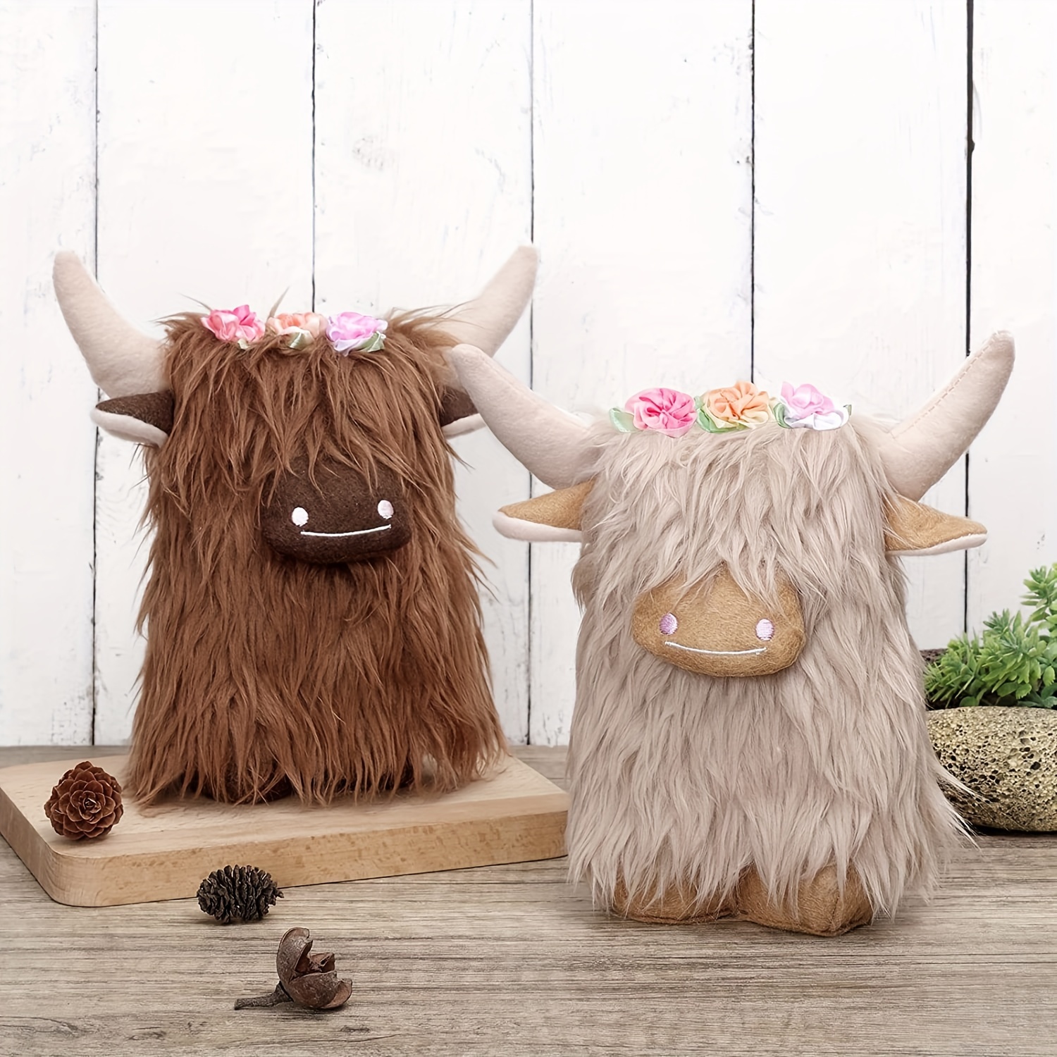Highland Cow Stuffed Animals Cute Highland Cow Gnomes with Flowers, Size: One Size