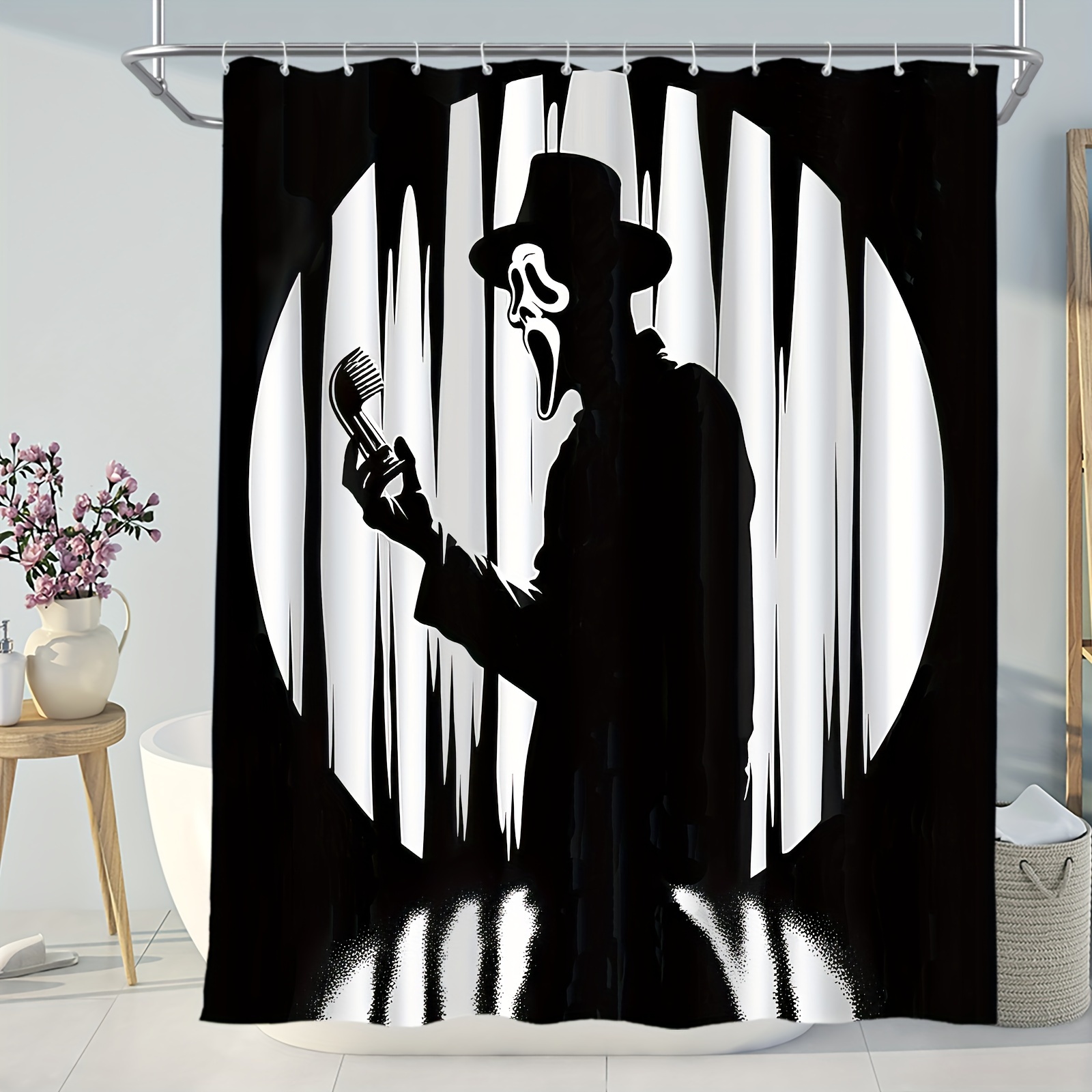 Black Gray Stripe Shower Curtain Bathroom Window - Temu New Zealand
