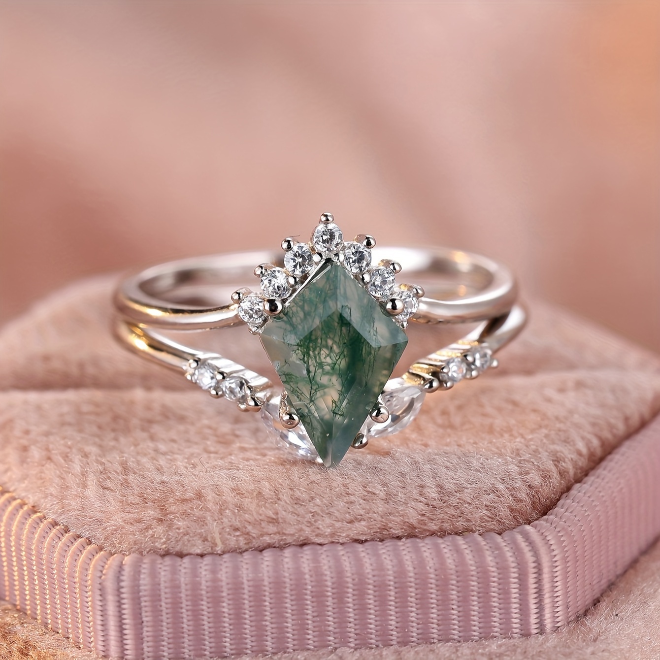 Victorian moss agate ring*moss agate engagement ring*gold ring*silver  ring*rose gold ring*valentine day ring*mother's day ring*moss agate -  Wedding & Engagement