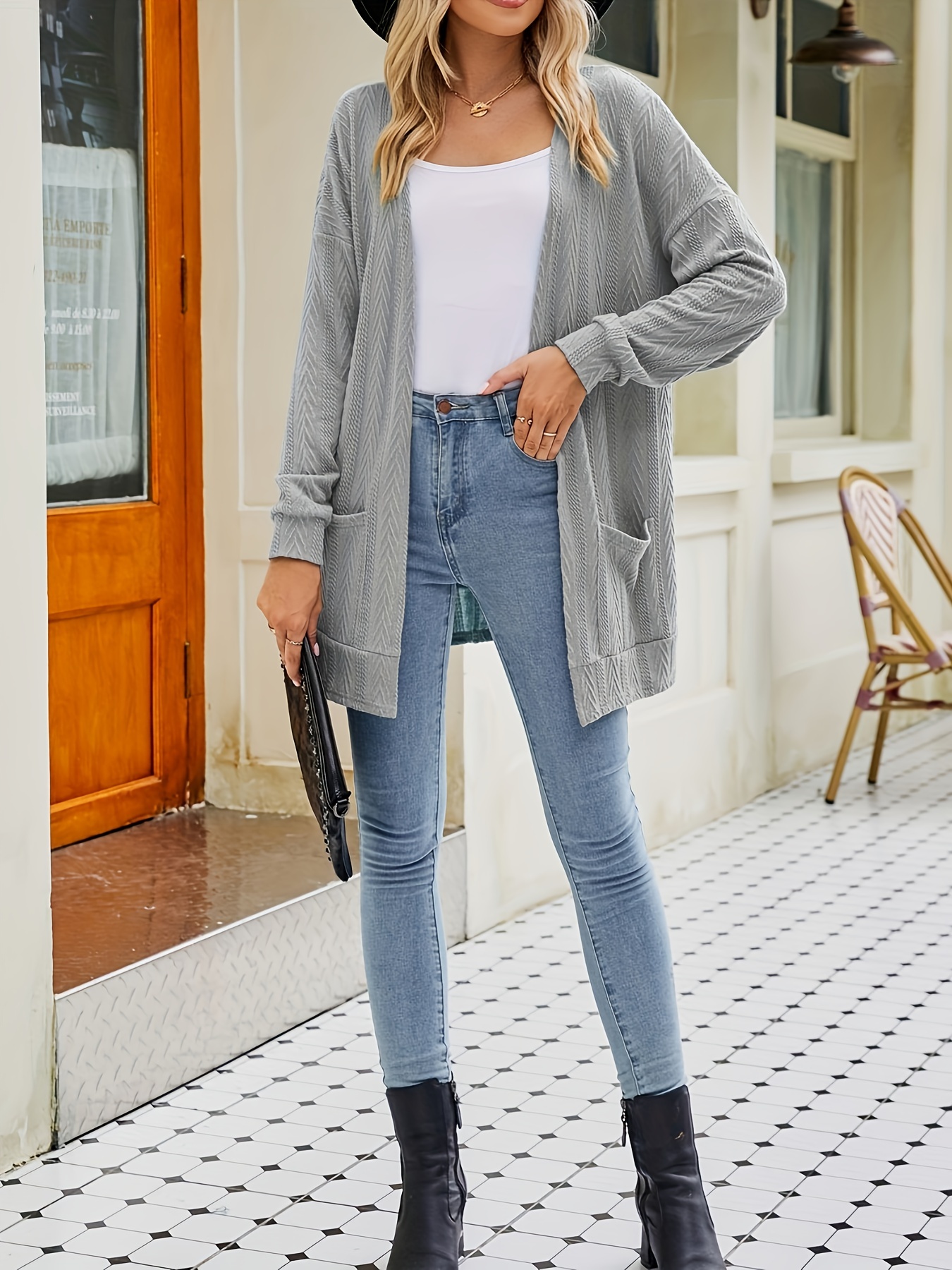 Drop Shoulder Open Front Cardigan  Cardigan, Cardigan fall outfit, Outfits  with grey cardigan
