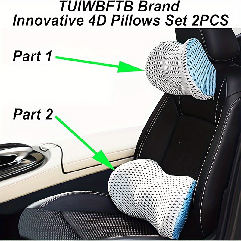 Car Lumbar Support Pillow And Neck Pillow Set, Memory Sponge Lumbar Pillow  And 4d Mesh Headrest, Used To Alleviate Driving Fatigue - Temu