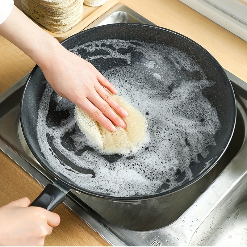 1/5pcs, Natural Loofah Dishwashing Sponge, Non-stick Oil Degreasing Loofah Brush, Non-scratch Pot Scrub Brush, Loofah Kitchen Cleaning Scrub Sponge For Kitchen Stove Range Hood Pot Bottom Sink, Cleaning Supplies, Cleaning Tool,Back To School Supplies