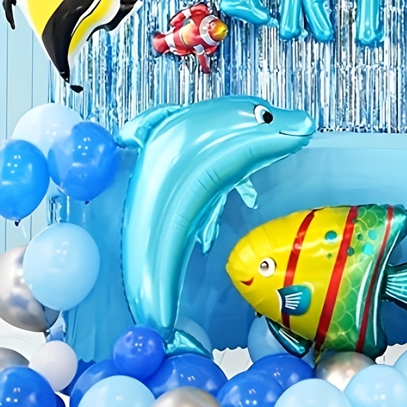 Ocean fish dolphin shark birthday balloon, blue birthday balloon banner,  girl and boy party decoration, colorful aluminum balloon : : Toys  & Games