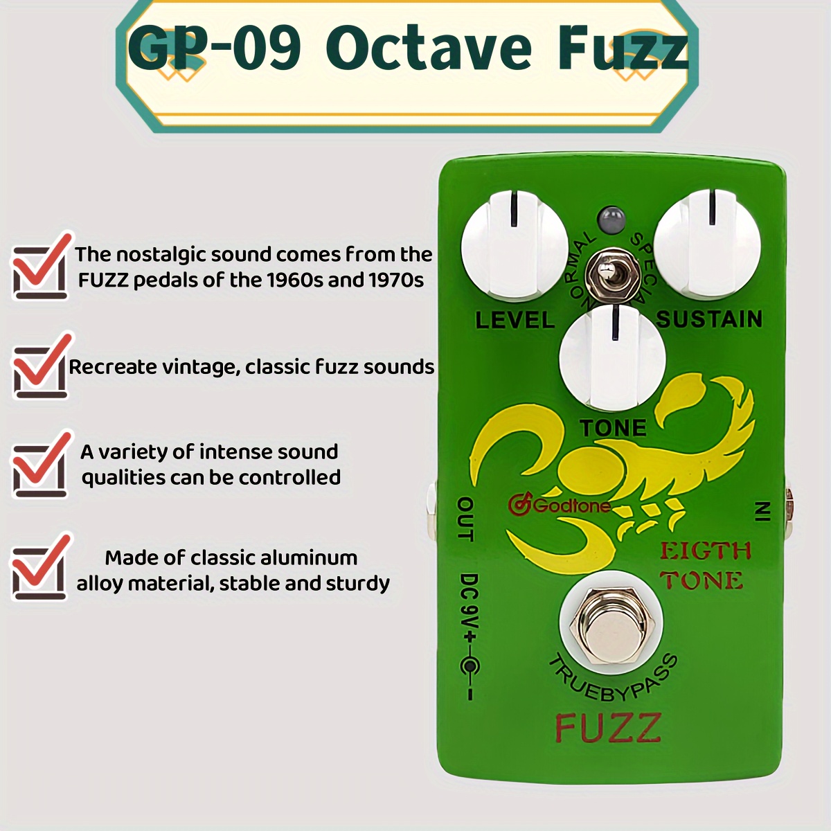 Unit Of GP-09Fuzz Guitar Effect Pedal, A True Bypass Analog Octave Fuzzy  Pedal, Powered By DC 9V