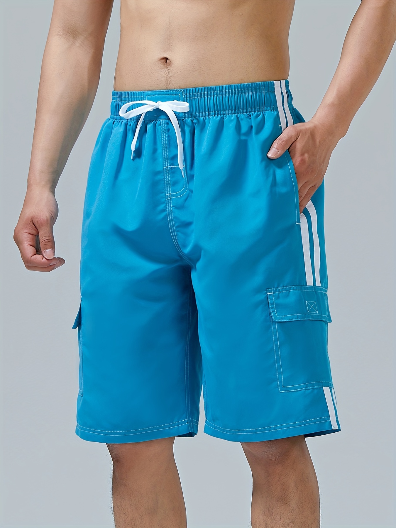 TOWED22 Swimsuit Men,Men's Swim Trunks Quick Dry Wave Pattern with Mesh  Lining Board Shorts Light Blue,L