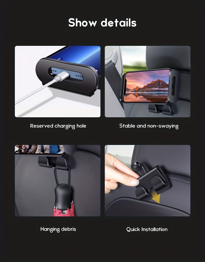 Für Tesla Model 3 Y Rücksitz Telefonhalter 360 Grad drehen Ständer Auto  Kopfstütze Halterung für Tablet PC Ipad Ständer, schwarz